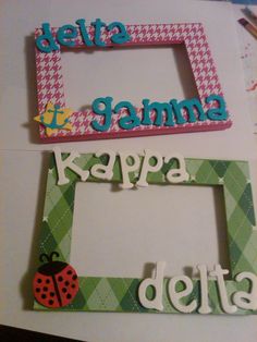 three frames with the words delta, mama and kappa written on them