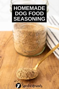 homemade dog food seasoning in a jar with a spoon