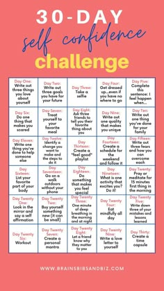 Confidence Challenge, Self Care Bullet Journal, Writing Challenge, Self Confidence Tips, Journal Writing Prompts, Confidence Tips