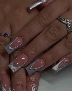 Grey Acrylic Nails, Tapered Square Nails, French Tip Nail Designs, White Acrylic Nails, French Tip Acrylic Nails, Work Nails, French Acrylic Nails, Short Square Acrylic Nails