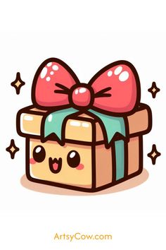 a cute little box with a bow on it's head and stars in the background