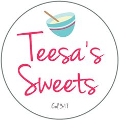 the logo for teesa's sweets, with a bowl and spoon in it