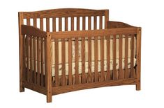 a wooden crib with no mattress in it