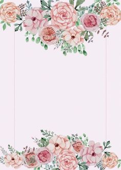 watercolor flowers and greenery are arranged in the shape of a rectangle