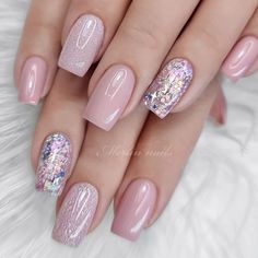 Nail Ideas Pale Pink, Pale Nails Acrylic, Pale Gel Nails, Nail Designs With Sparkles, Pale Pink Gel Nails, Pale Pink Nails With Glitter, Pale Pink Nails With Design, Pretty Elegant Nails, Elegant Glitter Nails