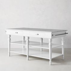 a white table with two drawers on top