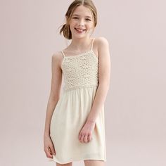 Give your kid a look they'll love with this Girls 7-16 eyeshadow Crochet Bodice Dress. Give your kid a look they'll love with this Girls 7-16 eyeshadow Crochet Bodice Dress. FEATURES Squareneck Sleeveless Crochet bodice Elastic waistband Regular fitFABRIC & CARE Rayon Machine wash Imported Size: L 14. Color: Ivory. Gender: female. Age Group: kids. Crochet Bodice, Kid A, Bodice Dress, Size 16 Dresses, Color Ivory, Gender Female, Bodice, Age Group, Girls Dresses