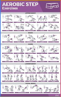 the aeroic step exercises poster shows how to use an exercise machine for back pain