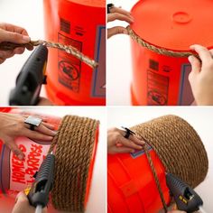 the instructions for making a rope wrapped bucket