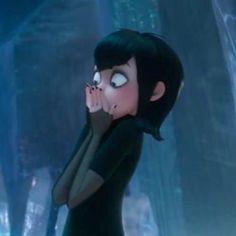 the animated character is holding her hand up to her face and looking into the distance