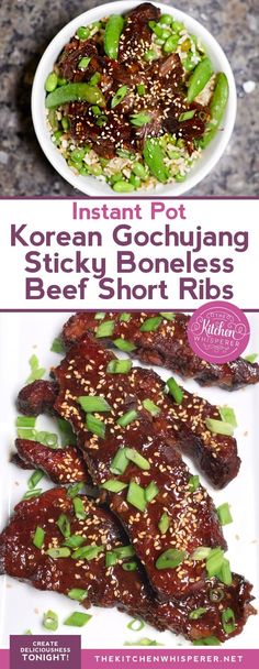 korean gochuang sticky boneless beef short ribs with sesame seeds and green onions