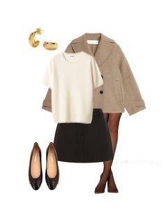 Outfits With Beige Skirt, Business Casual Outfits Aesthetic, Black Skirt Winter Outfit, Classy Outfits Aesthetic, Travel Work Outfits, Classic Casual Outfits, Capsule Work Wardrobe, Law School Outfit, Classy Ootd