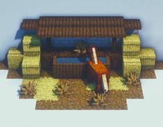 an animated image of a wooden bench in front of a small building with a roof