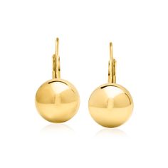 Ross-Simons - Italian 18kt Gold Over Sterling Ball Drop Earrings. Always a classic, these 10mm 18kt yellow gold over sterling silver ball drop earrings bring simple and sleek charm to any outfit. Hanging length is 3/4". Made in Italy. Leverback, 18kt gold over sterling ball drop earrings. Gold Ball Earrings, Ball Drop Earrings, Ball Drop, Ball Earrings, Fine Jewelry, Yellow Gold, Sleek, Drop Earrings, Italy