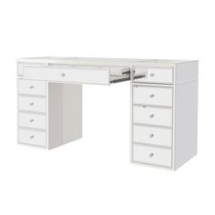 a white desk with drawers on it