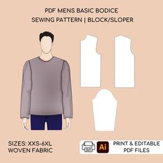 the front and back view of a men's basic sewing pattern