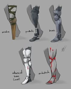 an image of different types of legs and feet with blood on the lower part of each leg