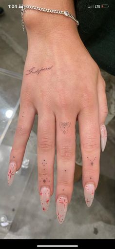 a person's hand with tattoos on it