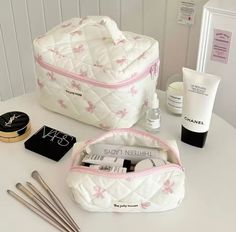 This Bow Print Women's Makeup Bag is stylish and practical. With a large capacity, it's perfect for storing all your makeup essentials when travelling. The portable design makes it easy to carry around, ensuring your toiletries and cosmetics are organized and easily accessible. Get ready to travel in style with this chic and functional cosmetic case! Cute Pink Travel Cosmetic Bag, Pink Portable Cosmetic Bag, Cheap Kawaii Style Cosmetic Bag, Pink Kawaii Cosmetic Bag For Travel, Pink Tote-shaped Cosmetic Bag For A Gift, Bow Print, Women Makeup, Travel Set, Travel Toiletries