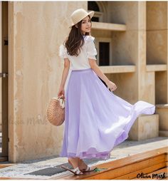 Olivia Mark - Double-layer Chiffon Square Dance Skirt, Casual Vacation Princess Skirt with Flowy Hem, Ideal for Beachwear Circle Skirt Outfits, Beach Maxi Skirt, Midi Skirt Casual, Casual Beach Wear, Square Dance, Princess Skirt, Skirt Casual, Knit Maxi Skirt, Square Dancing