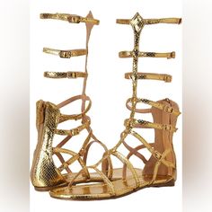 Fabric Type 100% Synthetic Sole Material Synthetic Closure Type Buckle Gladiator Grecian Roman Godess Sandal Gold Flat Heel Lace-up Sandals For Party, Gold Toe Post Sandals For Spring, Gold Synthetic Sandals With Single Toe Strap, Gold Sandals With Single Toe Strap, Gold Adjustable Synthetic Sandals, Adjustable Gold Synthetic Sandals, Rhinestone Wedding Sandals, Green Shoes Outfit, Fantasy Core