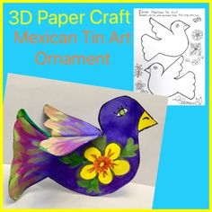 an image of a paper bird with flowers on it