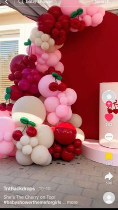 Cherry Bday Theme, Cherry On Top Theme, Pink And Red Party Decorations, Cherry On Top Birthday Party, Berry Baby Shower Theme, Cherry Themed Party, Red Birthday Backdrop, Cherry Baby Shower Theme, Cherry On Top Baby Shower Theme