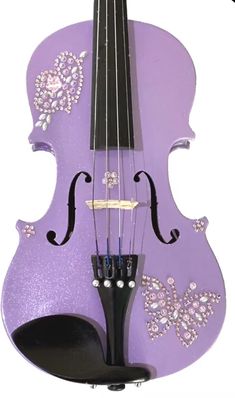 a purple violin with butterflies on it