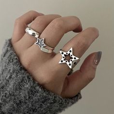 This 00's Nostalgia Star-Shaped Rhinestone Ring are sure to make any outfit creative and completely unique! 💦 Size: Adjustable Star Items Aesthetic, Silver Star Rings, Olivia Rodrigo Rings, Trendy Silver Crystal Party Ring, Silver Star-shaped Crystal Ring Gift, Skater Rings, Emo Rings, Indie Accessories, Grunge Ring