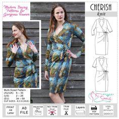 a women's wrap dress sewing pattern is shown