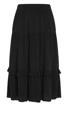 Radiate with the versatility and feminine flair of Devine Beauty Plain Skirt. Designed with a tiered maxi skirt that flows gorgeously and comfortable relaxed fit, step up your wardrobe staple with this skirt. Key Features Include: - Shirred waistband - Pull on style - Functional side pockets - Tiered maxi skirt - Relaxed fit - Partially lined Team with an ivory shirt and strappy ankle heels. | Plus Size Devine Beauty Plain Skirt in Black, Size 18 | City Chic Flowy Tiered Maxi Skirt, Flowy Tiered Skirt With Gathered Details, Flowy Maxi Skirt With Layered Hem, Elegant Tiered Pleated Maxi Skirt, Black Tiered Gathered Skirt, Relaxed Tiered Maxi Skirt With Layered Hem, Tiered Maxi Skirt With Layered Hem, Tiered Pleated Maxi Skirt With Relaxed Fit, Relaxed Tiered Pleated Maxi Skirt