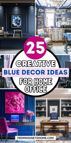 25 creative blue decor ideas for home office Diy Wall Unit, Small Home Library, Home Library Design Ideas, Blue Home Offices, Small Room Diy, Traditional Design Style, Transitional Home Office, Dark Blue Paint