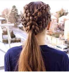 Cross-crossed Dutch braids into ponytail Cross Over Braids, Long Hairstyles With Braids, Cross Braids Hairstyles, Cross Braids, Long Braided Hairstyles, Girls School Hairstyles, Hairstyles With Braids, Long Layered Hair, Braided Hairstyles Easy