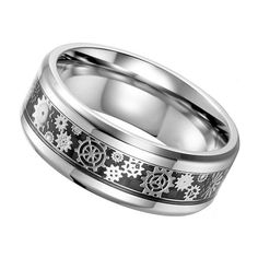 men's wedding band with snowflakes inlay