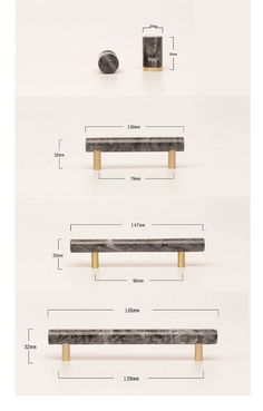 three different types of benches with measurements for each seat and the other one is made out of marble