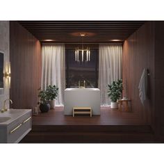 a bathroom with wooden walls and flooring next to a tub in front of a window