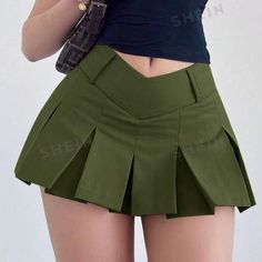 Shein Ezwear Plus Size Pleated High-Low Hem Skirt With V-Cut Waist Brand New, Never Worn, Still In Package! Size: 0xl (12) Can Fit Waist Size Between 30-32! “Please Ignore The Size That Is Listed, It Is A 0xl!” #Shein #Sheinplus #Armygreenskirt #Pleadedskirt Cheap Brown Mini Skirt For Women, Cheap Casual Mini Skirt With Built-in Shorts, Casual High Waist Solid Color Tennis Skirt, Casual Pleated Non-stretch Skort, Casual Fitted Tennis Skirt In Solid Color, Casual Green Non-stretch Mini Skirt, Casual Non-stretch Green Mini Skirt, Green High Waist Casual Skort, Casual High Waist Green Skort