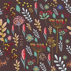 an illustration of flowers and leaves on a brown background