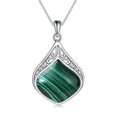 PRICES MAY VARY. ♥Malachite of Natural Gemstone(Every stone is different, so the color pattern will not be exactly the same as the picture!),Malachite is the stone of hope,wearing Malachite earrings is definitely the most beautiful,this silver malachite necklace is one of the must-have jewelry for your summer travel or going out ♥Malachite teardrop necklace Pendant Size: 29*17.9mm(1.14*0.7in). The chain length is 18 inches + 2 inches extension chain,weight:4.98g for teardrop pendant and chain ♥T Green Agate Cabochon Necklace, Moonstone Teardrop Necklace, Moss Agate Necklace, Amethyst Pendant Necklace, Malachite Earrings, Malachite Necklace, Amethyst Necklace Pendant, Malachite Jewelry, Sterling Silver Filigree