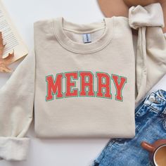 Merry Christmas Sweatshirt, Christmas Shirts, Cute Winter Sweater, Christmas Shirt for Women, Christmas Crewneck Sweatshirt, Holiday Sweater "Merry Christmas" Sweatshirt: This festive sweatshirt is perfect for spreading holiday cheer wherever you go. Its soft fabric and classic design make it a must-have for the season. Ideal for any situation, a unisex heavy blend crewneck sweatshirt is pure comfort. These garments are made from polyester and cotton. This combination helps designs come out looking fresh and beautiful. The collar is ribbed knit, so it retains its shape even after washing. There are no itchy side seams on these sweaters.  .: Made with a medium-heavy fabric blend of 50% cotton and 50% polyester (8.0 oz/yd² (271.25 g/m this sweatshirt feels cozy and is the perfect choice for Cute Winter Sweater, Cute Winter Sweaters, Vintage Merry Christmas, Shirts Cute, Merry Christmas Vintage, Christmas Crewneck, Women Christmas, Christmas Hoodies, Winter Sweater