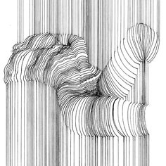 an abstract black and white drawing with wavy lines