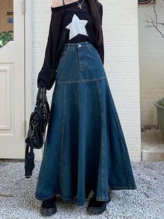 Trendy Full Length Skirt For Spring, Trendy Long Skirt For Winter, Full-length Flowy Skirt With Pockets, Flowy Full-length Skirt With Pockets, Full Length Flowy Skirt With Pockets, Non-stretch Full Length Fall Skirt, Trendy Flared Skirt With Pockets, Spring Full-length Baggy Skirt, Baggy Full-length Skirt For Spring