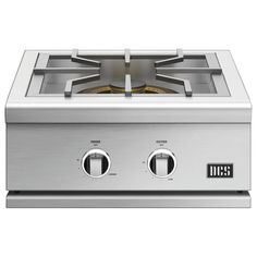 a stainless steel stove top with two burners on the front and one in the middle