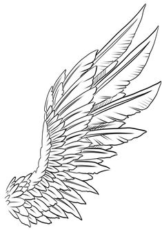 the wing of an angel is drawn in black and white, on a white background