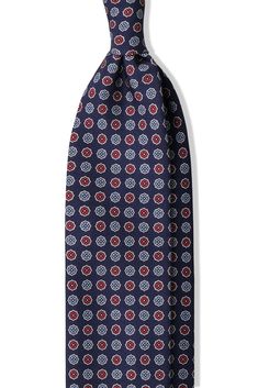 3- Fold Untipped Floral Silk Tie - Navy/ Red / Light Blue - Brunati Como Tie Design, Red Light, Luxury Vintage