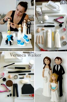 the bride and groom are making their own wedding cake topper