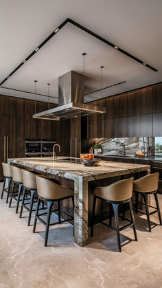 Explore kitchens that combine marble countertops and polished wood elements, creating a refined modern luxury space. Perfect for stylish and elegant interiors. #LuxuryKitchenDesign #MarbleAndWood #ModernStyle Nyc Penthouse Luxury Kitchen, Best Appliances, Sophisticated Decor, Yellow Home Decor