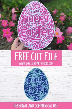 an easter egg cut out with the words happy easter and free cut file for personal and commercial use