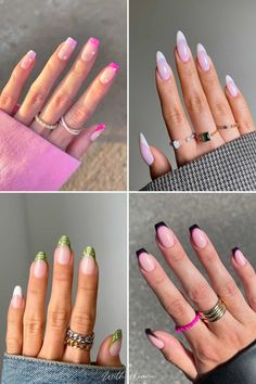 These cute French tip nails are going to add a modern twist and upgrade your classic French nails manicure to take it to the next level. French Nails With Color Tips, French Manicure Colored Tips, French Manicure With Color Tips, French Tip Nails Spring, Spring French Manicure, French Nails Spring, Spring French Nails