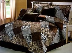 the comforter is made up with animal print